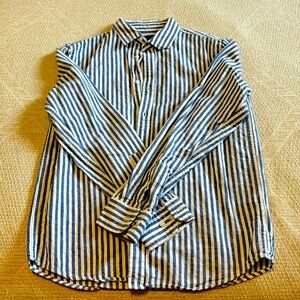 Mean striped linen Banana Republic casual untucked button down